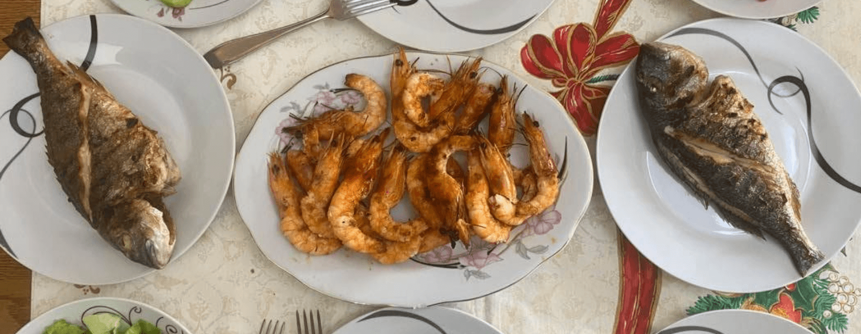 Albanian Food Fish Shrimp Salad Plates